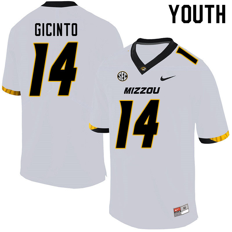 Youth #14 Dominic Gicinto Missouri Tigers College Football Jerseys Sale-White - Click Image to Close